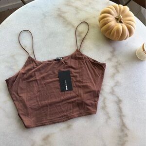 NWT Nasty Gal Plus Size brown stretch cord strap crop top